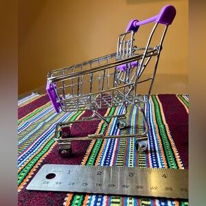 Mini Chrome Shopping Cart with Purple Accents